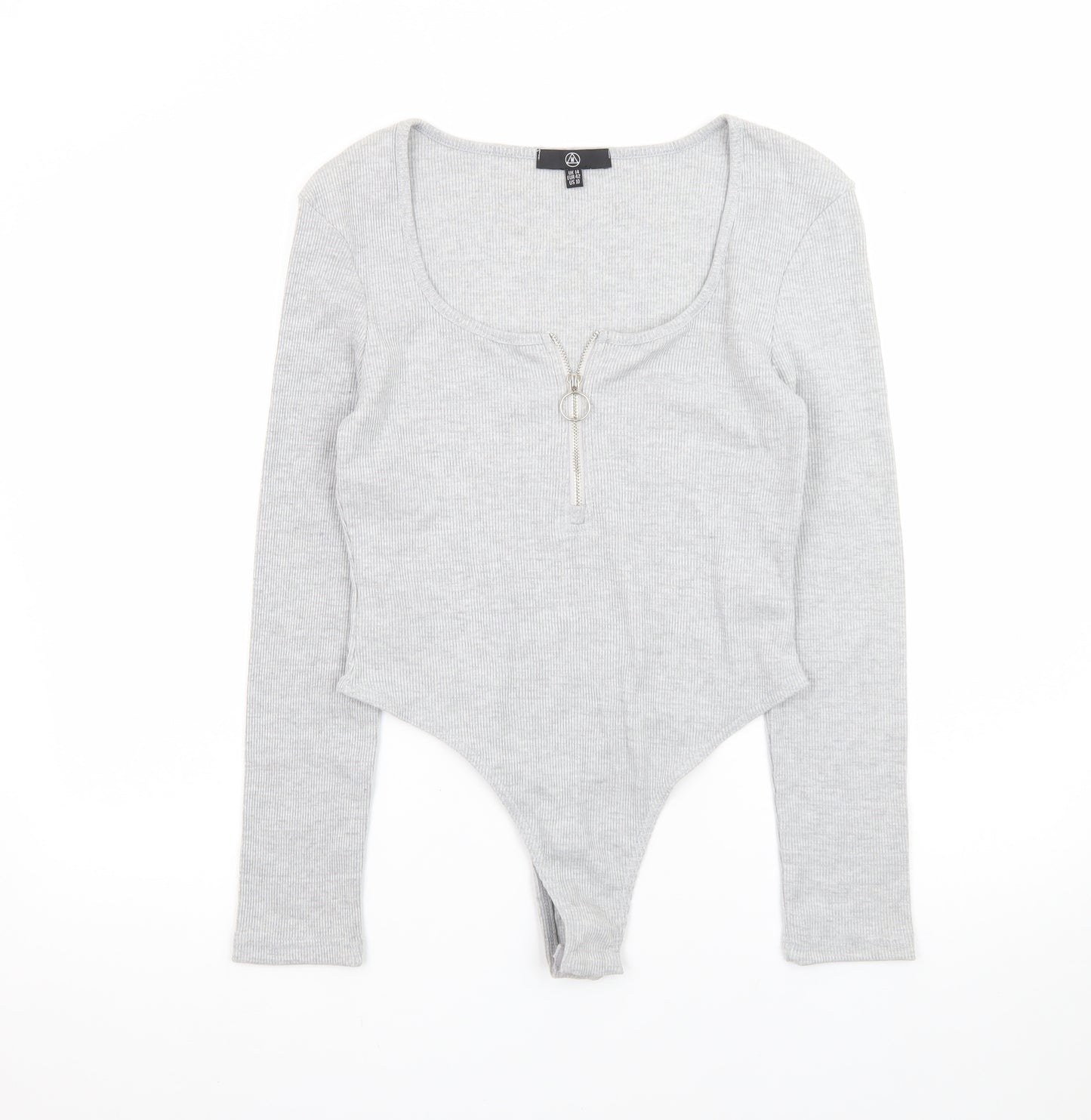 Primark Women’s Grey Long Sleeve Zip Scoop Neck Bodysuit Size 14