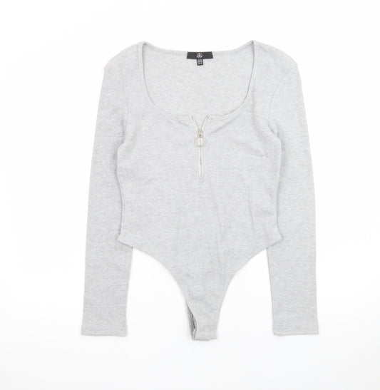Primark Women’s Grey Long Sleeve Zip Scoop Neck Bodysuit Size 14