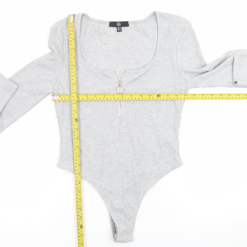 Primark Women’s Grey Long Sleeve Zip Scoop Neck Bodysuit Size 14