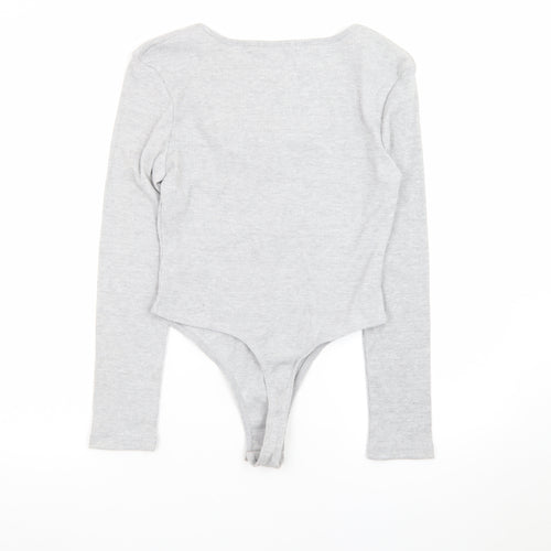 Primark Women’s Grey Long Sleeve Zip Scoop Neck Bodysuit Size 14