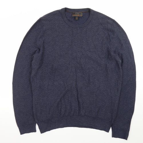 Jos. A. Bank Men Blue XL Cotton Silk Crew Neck Herringbone Jumper