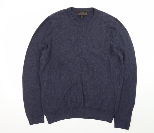 Jos. A. Bank Men Blue XL Cotton Silk Crew Neck Herringbone Jumper