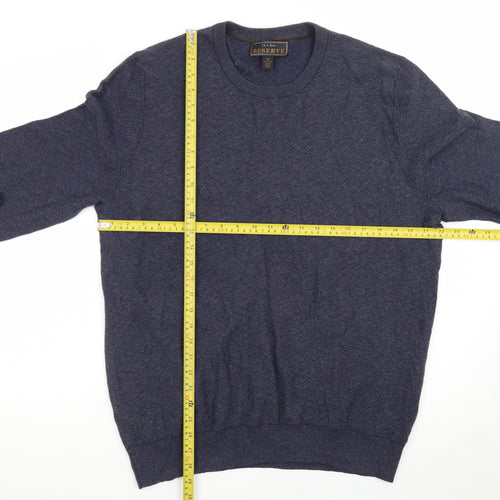 Jos. A. Bank Men Blue XL Cotton Silk Crew Neck Herringbone Jumper