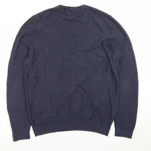 Jos. A. Bank Men Blue XL Cotton Silk Crew Neck Herringbone Jumper