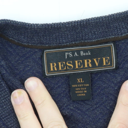 Jos. A. Bank Men Blue XL Cotton Silk Crew Neck Herringbone Jumper