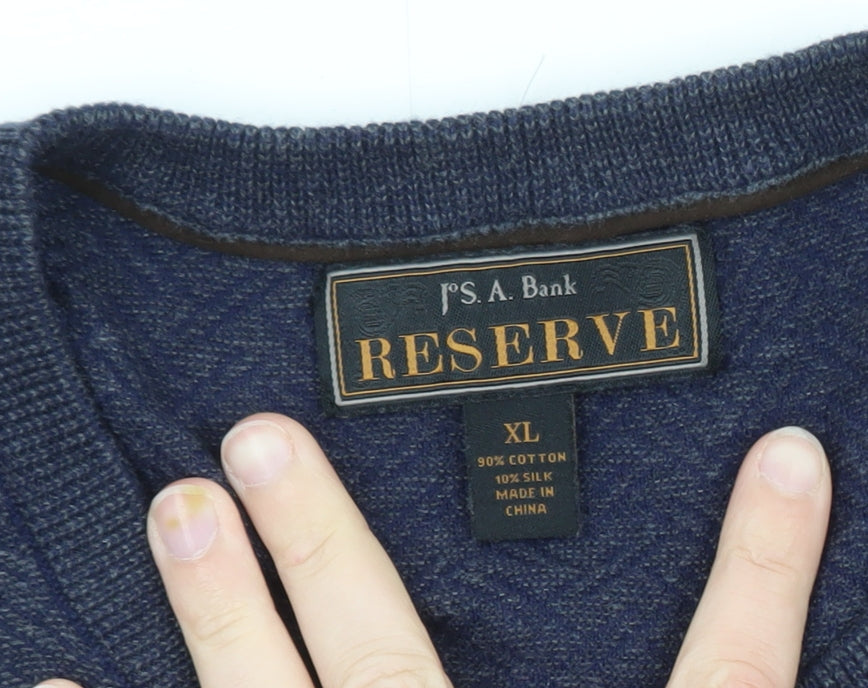 Jos. A. Bank Men Blue XL Cotton Silk Crew Neck Herringbone Jumper