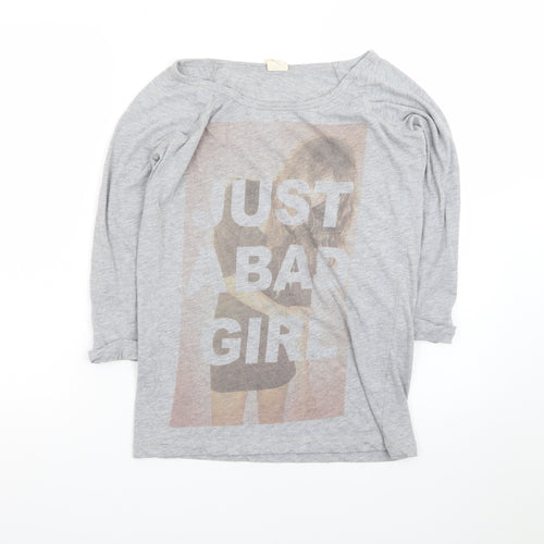 Pull & Bear Women's Grey 3/4 Sleeve Boat Neck T-Shirt Size S