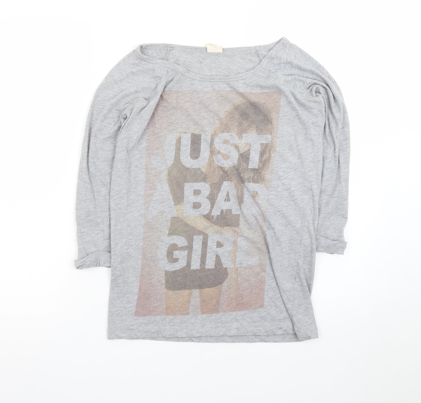 Pull & Bear Women's Grey 3/4 Sleeve Boat Neck T-Shirt Size S