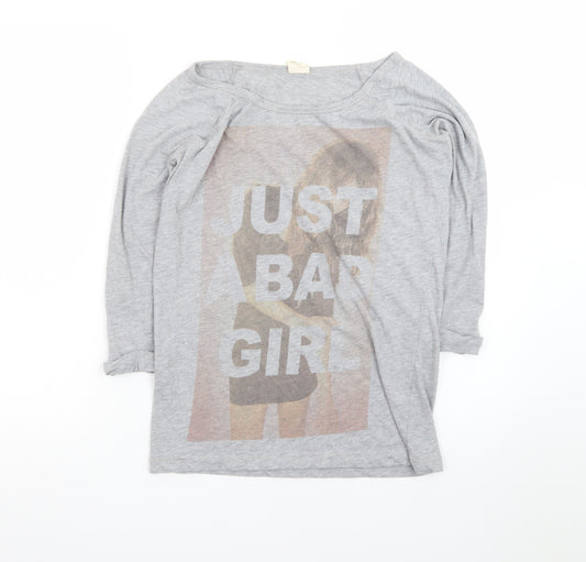 Pull & Bear Women's Grey 3/4 Sleeve Boat Neck T-Shirt Size S
