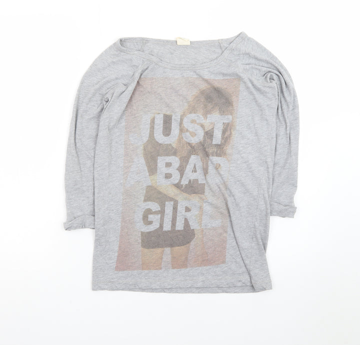 Pull & Bear Women's Grey 3/4 Sleeve Boat Neck T-Shirt Size S