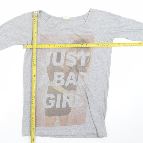 Pull & Bear Women's Grey 3/4 Sleeve Boat Neck T-Shirt Size S