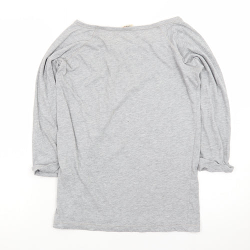 Pull & Bear Women's Grey 3/4 Sleeve Boat Neck T-Shirt Size S