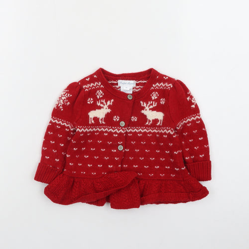 Ralph Lauren Girls Red Fair Isle Christmas Cardigan 6-9 Months Wool Blend