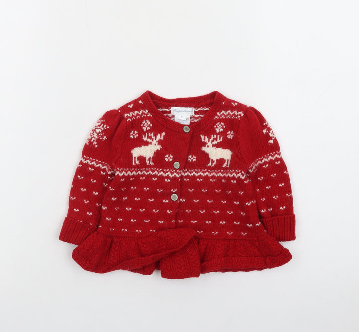 Ralph Lauren Girls Red Fair Isle Christmas Cardigan 6-9 Months Wool Blend
