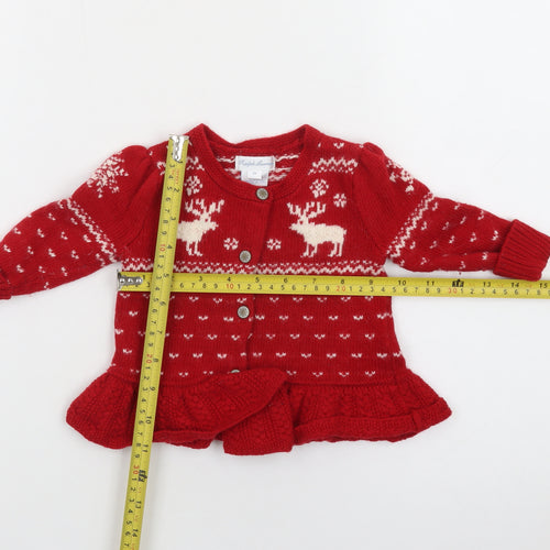 Ralph Lauren Girls Red Fair Isle Christmas Cardigan 6-9 Months Wool Blend