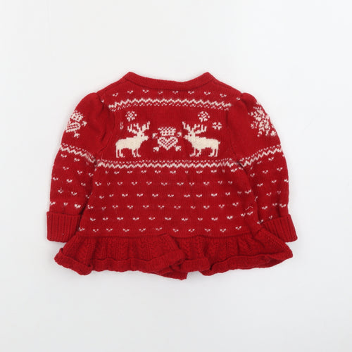 Ralph Lauren Girls Red Fair Isle Christmas Cardigan 6-9 Months Wool Blend