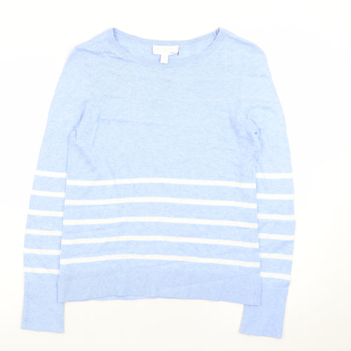 The White Company Women’s Blue Striped Cotton Cashmere Jumper UK 8