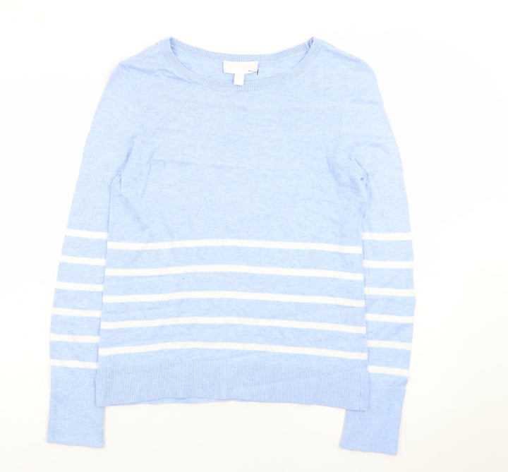 The White Company Women’s Blue Striped Cotton Cashmere Jumper UK 8