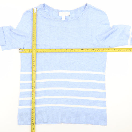 The White Company Women’s Blue Striped Cotton Cashmere Jumper UK 8