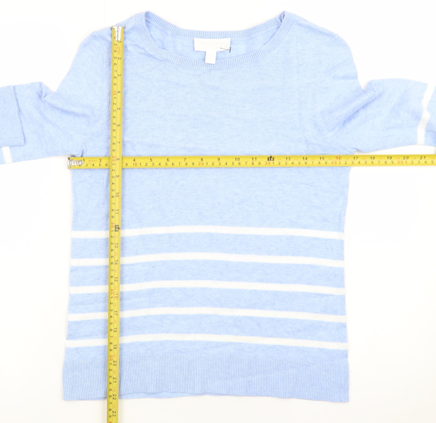 The White Company Women’s Blue Striped Cotton Cashmere Jumper UK 8