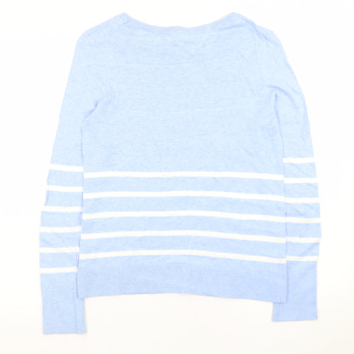 The White Company Women’s Blue Striped Cotton Cashmere Jumper UK 8