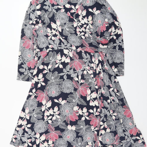 Maine New England Women’s Multicoloured Floral Jersey Knee Length A-Line Dress Size 16
