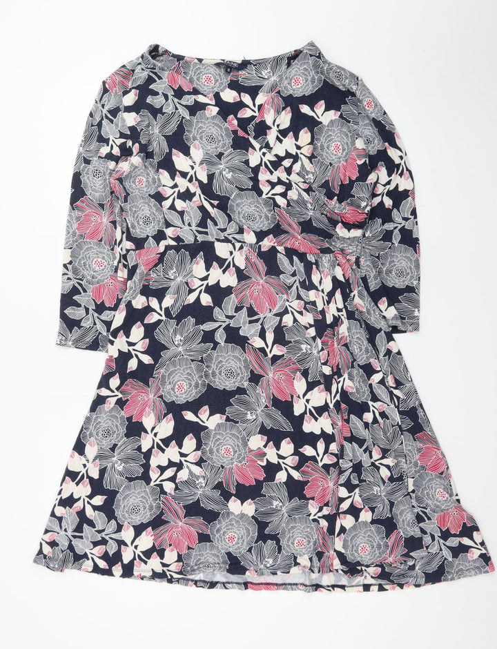 Maine New England Women’s Multicoloured Floral Jersey Knee Length A-Line Dress Size 16