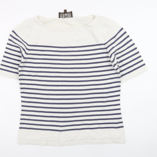 Fenn Wright Manson Womens White Navy Striped Cotton Jumper Size 16