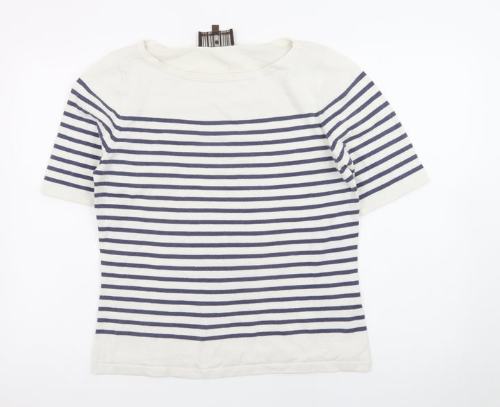 Fenn Wright Manson Womens White Navy Striped Cotton Jumper Size 16