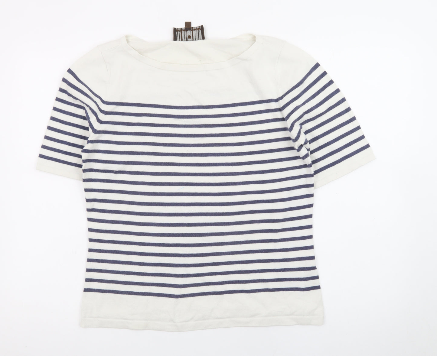 Fenn Wright Manson Womens White Navy Striped Cotton Jumper Size 16