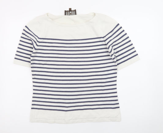 Fenn Wright Manson Womens White Navy Striped Cotton Jumper Size 16