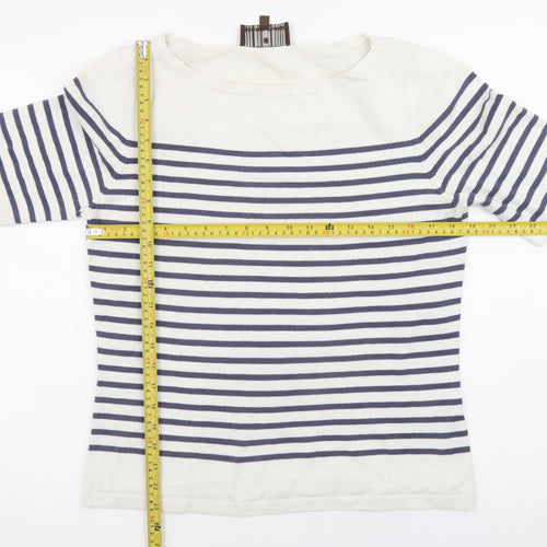 Fenn Wright Manson Womens White Navy Striped Cotton Jumper Size 16