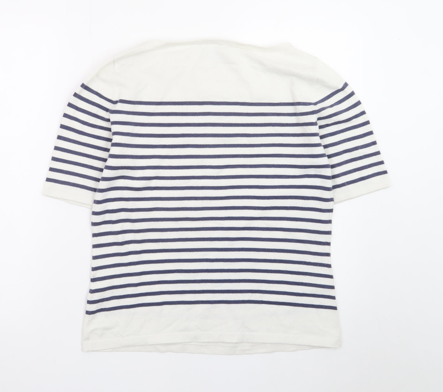 Fenn Wright Manson Womens White Navy Striped Cotton Jumper Size 16