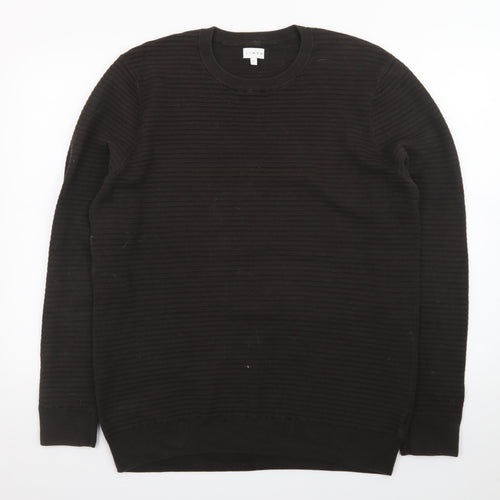 Linea Mens Black Cotton Rib Knit Crew Neck Jumper Size L