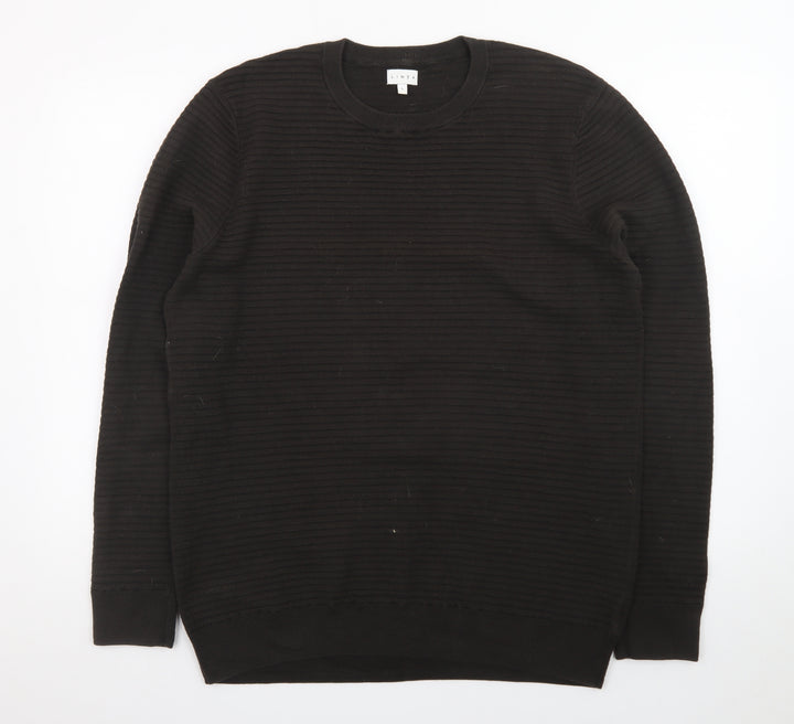 Linea Mens Black Cotton Rib Knit Crew Neck Jumper Size L