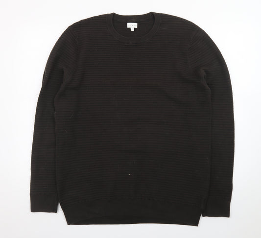 Linea Mens Black Cotton Rib Knit Crew Neck Jumper Size L