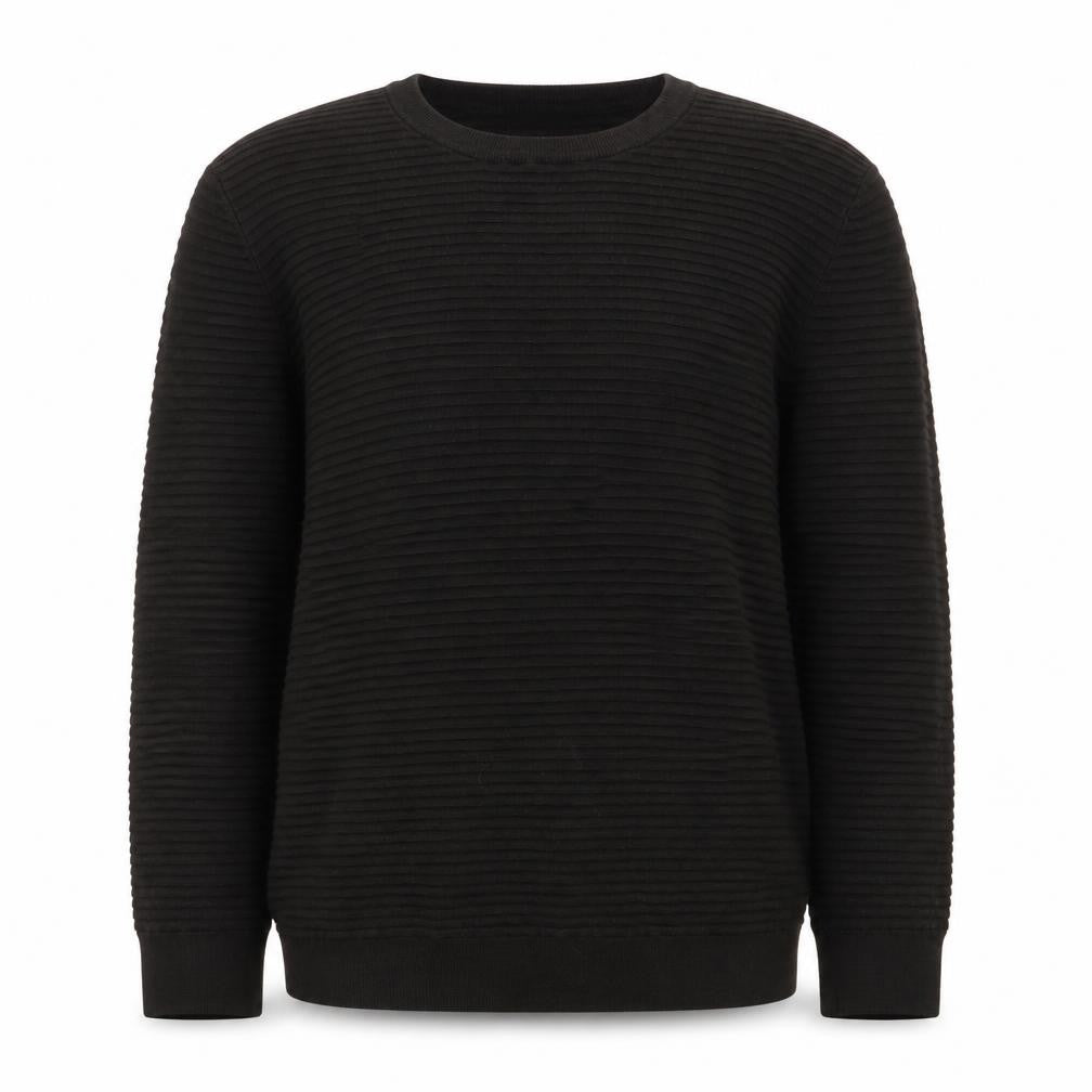 Linea Mens Black Cotton Rib Knit Crew Neck Jumper Size L