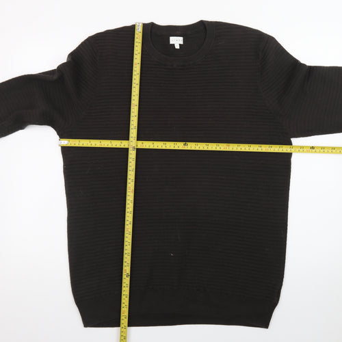 Linea Mens Black Cotton Rib Knit Crew Neck Jumper Size L