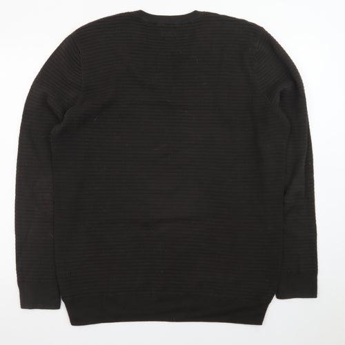 Linea Mens Black Cotton Rib Knit Crew Neck Jumper Size L