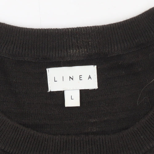 Linea Mens Black Cotton Rib Knit Crew Neck Jumper Size L