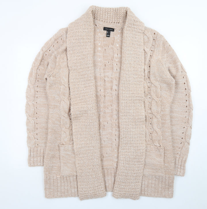 New Look Women Beige Cable Knit Open Cardigan L