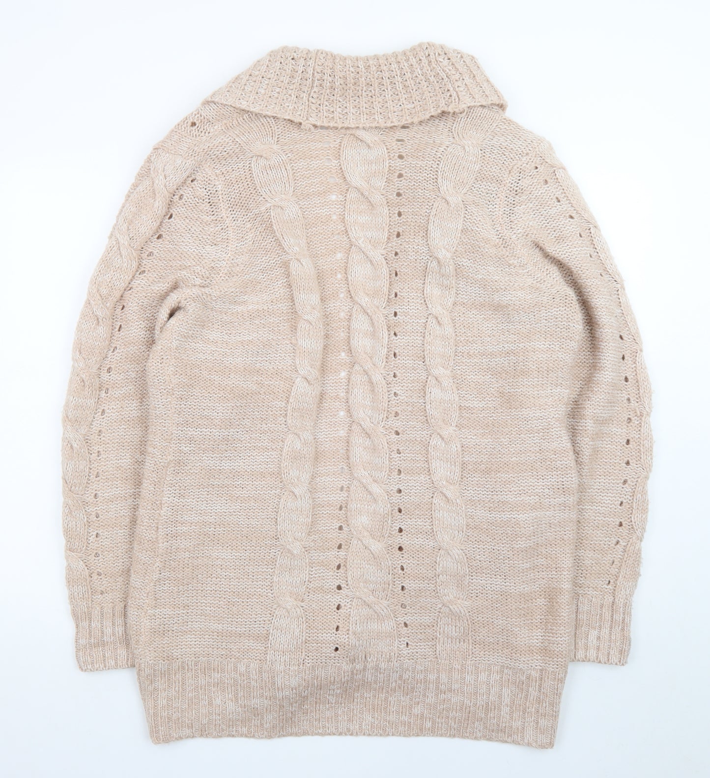 New Look Women Beige Cable Knit Open Cardigan L