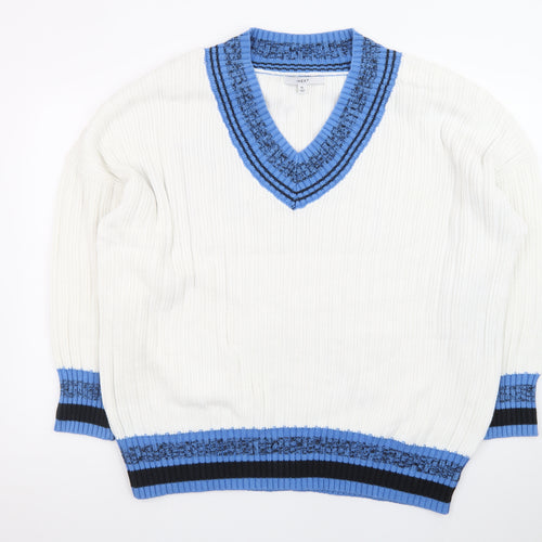 Next Women’s Ivory Blue V-Neck Knit Jumper XL Cotton Blend