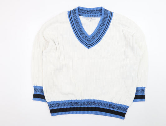 Next Women’s Ivory Blue V-Neck Knit Jumper XL Cotton Blend
