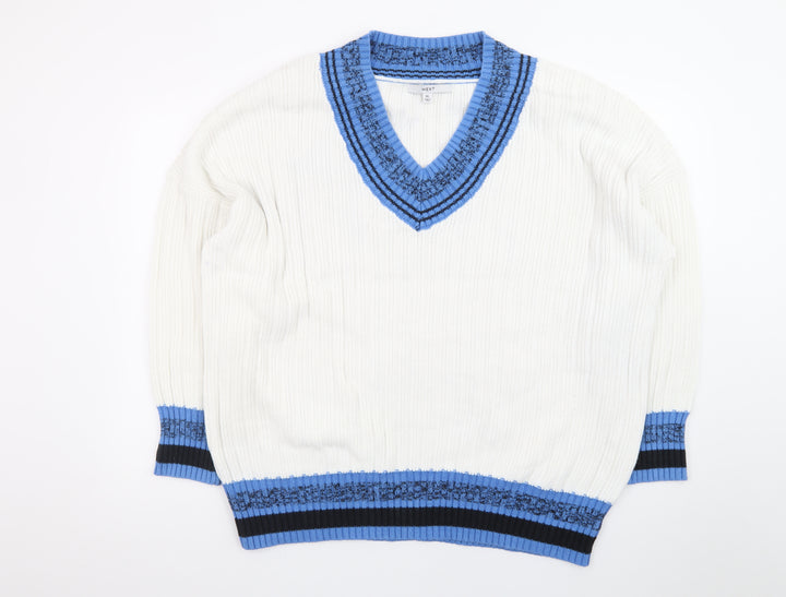 Next Women’s Ivory Blue V-Neck Knit Jumper XL Cotton Blend