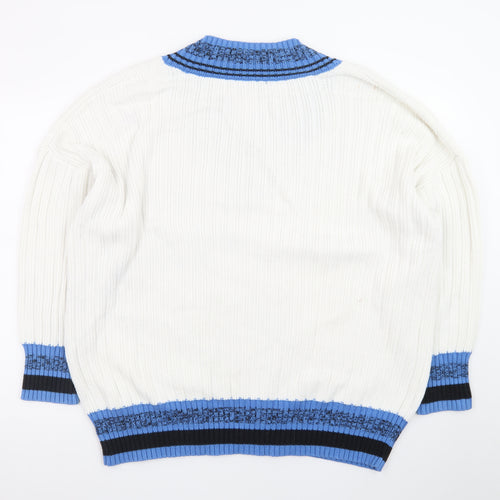 Next Women’s Ivory Blue V-Neck Knit Jumper XL Cotton Blend