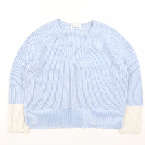 The White Company Women’s Blue Wool Cashmere V-Neck Jumper Size 10