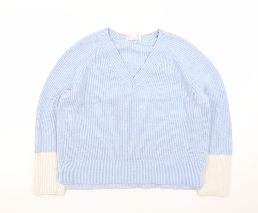 The White Company Women’s Blue Wool Cashmere V-Neck Jumper Size 10
