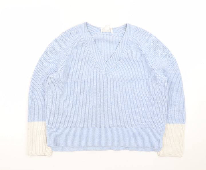 The White Company Women’s Blue Wool Cashmere V-Neck Jumper Size 10