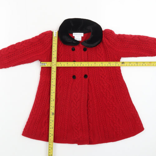 Ralph Lauren Girls Red Wool Blend Cable Knit Collared Cardigan 9-12 Months